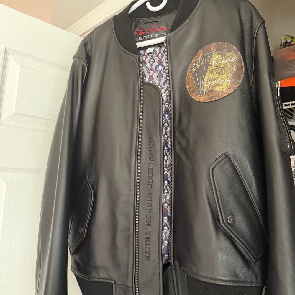Robert Graham Black Leather Jacket with Card Design